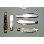 A VICTORIAN SILVER AND MOTHER OF PEARL HANDLED FOLDING POCKET KNIFE, Birmingham 1899, together