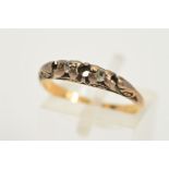A VICTORIAN GOLD OLD CUT DIAMOND HALF HOOP RING with scroll carved sides and shoulders (a/f three