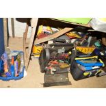 TWO TRAYS AND TWO TOOLBOXES CONTAINING MOSTLY STANLEY AND CLARKE HANDTOOLS