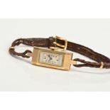 A LADY'S EARLY 20TH CENTURY 9CT GOLD BENSON WRISTWATCH, rectangular case measuring 28.0mm x 12mm,