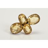 AN EARLY 20TH CENTURY CITRINE QUATREFOIL DESIGN BROOCH, measuring approximately 30.0mm x 25.0mm,