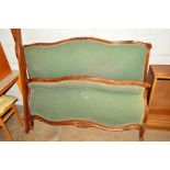 A FRENCH OAK 4' 6'' BED FRAME with green velour upholstery and side supports (4)