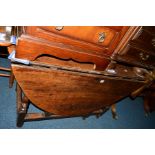 A GEORGIAN OAK OVAL TOPPED GATE LEG TABLE, width 122cm