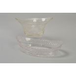 TWO EARLY 19TH CENTURY CUT GLASS NAVETTE SHAPED BOWLS, lengths 29cm and 26cm (2)