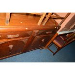 A 20TH CENTURY OAK FORMICA TOPPED OFFICE TABLE, together with a set of four oak dining chairs, two G