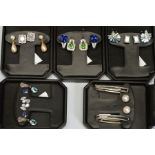 ELEVEN PAIRS OF MODERN EARRINGS, various styles, gem set with paste, marcasite, simulated pearls and