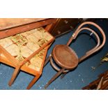 A BENTWOOD BAR STOOL and a teak tile topped nest of two tables (2)