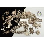 A SELECTION OF SILVER AND WHITE METAL JEWELLERY, to include a large curb link bracelet with heart