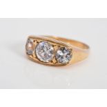 A MODERN HEAVY WEIGHT 9CT GOLD THREE STONE CUBIC ZIRCONIA GYPSY RING, ring size X1/2, hallmarked 9ct