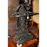A VICTORIAN BLACK PAINTED CAST IRON UMBRELLA STAND, height 70cm