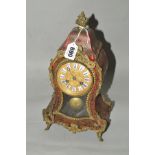 A LATE 19TH CENTURY LOUIS XIV STYLE MANTEL CLOCK, painted faux tortoiseshell case with brass