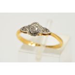 AN EARLY 20TH CENTURY DIAMOND SINGLE STONE RING, estimated diamond weight 0.10ct, ring size J1/2,