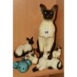 FIVE ROYAL DOULTON SIAMESE CATS to include fireside model DA83 (seconds), height 35cm, Kittens