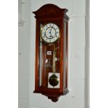 A COMITTI OF LONDON MAHOGANY WALL CLOCK, height 67cm (key and pendulum)