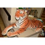 A LARGE SOFT TOY TIGER, approximate length 115cm to start of tail x height 50cm, tail length 70cm