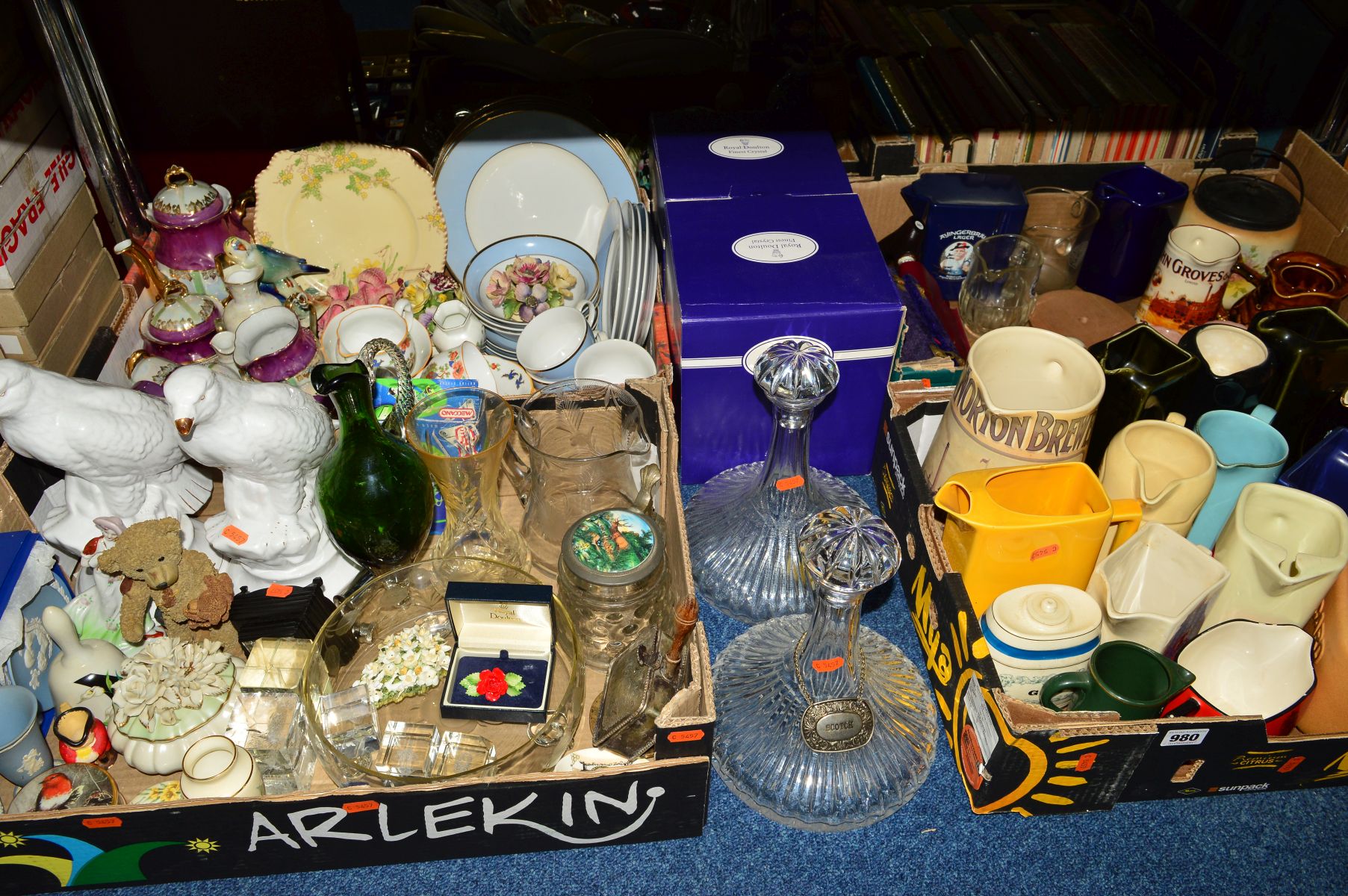 FOUR BOXES AND LOOSE CERAMICS, GLASS, SUNDRIES ETC, to include various brewery related items (