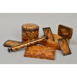 SEVEN PIECES OF 19TH CENTURY TREEN FERNWARE, including two boxes, a miniature rolling pin, two
