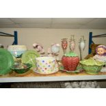 CERAMICS AND GLASS ETC, to include cabbage leaf and strawberry serving dishes, a plant pot shaped as