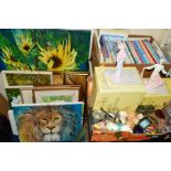 TWO BOXES AND LOOSE CERAMICS, GLASS, PICTURES, BOOKS ETC, to include two boxed limited edition