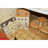 FOUR SMALL SCRATCH BUILT DOLLS HOUSES/SHOPS, to include four storey Georgian town house, height 46cm