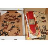 A QUANTITY OF ASSORTED BRITAINS HOLLOWCAST CAVALRY AND OTHER FIGURES, to include distressed box