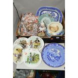 ONE BOX AND LOOSE CERAMIC PLATES etc to include Amherst Japan, blue and white, Wedgwood street