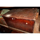 A 19TH CENTURY STAINED PINE TOOL CHEST, width 79cm x depth 53cm x height 45cm