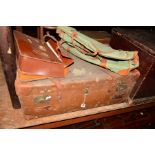 A VINTAGE TRAVELLING TRUNK, together with three various other luggage items, etc (s.d.) (7)