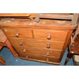 A VICTORIAN WALNUT CHEST OF TWO SHORT AND THREE LONG GRADUATING DRAWERS, width 98cm x depth 47cm x