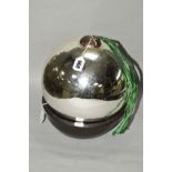 A VICTORIAN SILVERED MIRROR FINISH WITCH'S BALL, with hanging loop fitted, height 26cm, together