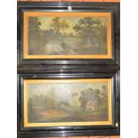 A PAIR OF LATE 19TH CENTURY OIL ON BOARD LANDSCAPE PAINTINGS, indistinctly signed, framed,