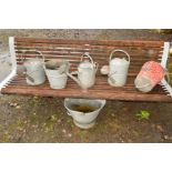 A COLLECTION OF GALVANISED OUTDOOR ITEMS to include three buckets and three watering cans (6)