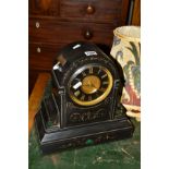 AN EDWARDIAN SLATE MANTEL CLOCK marked Morton and Anderson, width 32cm x depth 41cm x height 32cm