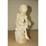 AN ALABASTER FIGURE, seated child on a rock pulling something out of their foot, height 37cm (big