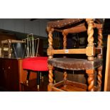 A COLLECTION OF OCCASIONAL FURNITURE, to include two oak barley twist stools, mid 20th century