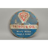 A CIRCULAR WALL MOUNTED ENAMEL ADVERTISING SIGN, 'Fina Petrol & Oil', red and white lettering on a