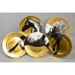 A SET OF FIVE ROYAL CROWN DERBY WALL ART 'EQUUS' PLATES, to include 'Horse Head', 'Horse Front