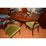 A 19TH CENTURY MAHOGANY OVAL TILT TOP BREAKFAST TABLE, on four reeded outsplayed legs with brass
