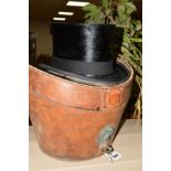 A BLACK TOP HAT MADE IN LONDON FOR CARSWELL OF GLASGOW, approximate size 52cm, good condition,