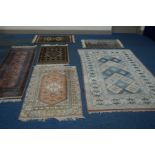 A YOMUT STYLE WOOLLEN CARPET RUNNER, 200cm x 62cm, two similar smaller rugs and three various