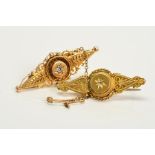 TWO LATE VICTORIAN DIAMOND BROOCHES of similar design, both set diamond set, applied bead work and