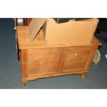 A GEORGIAN PINE BLANKET CHEST, the top revealing a candle compartment on bracket feet, width 93cm