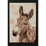 TONI HARGREAVES (BRITISH CONTEMPORARY) 'SMART ASS', a sepia portrait of a donkey, signed bottom