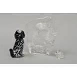 A SEGUSO GLASS DOG, height 8.5cm, together with a Swarvoski glass seated dog and a Mats Johassen '