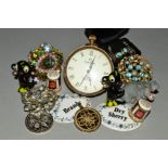 A SELECTION OF ITEMS to include a spherical Omega clock, Royal Crown Derby thimbles, two bone