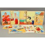 EIGHT SAUCY POSTCARD STYLE WATERCOLOUR PAINTINGS, unsigned, but attributed to Peter Miller, subjects