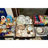 FIVE BOXES AND LOOSE CERAMICS AND BOOKS etc to include Royal Albert Old Country Roses and Old