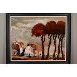 SAKKO (MIDDLE EASTERN CONTEMPORARY) 'AUTUMN SKIES', an impressionistic village and trees, signed