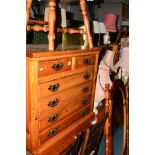 A PITCH PINE CHEST OF TWO SHORT AND THREE LONG DRAWERS, width 80cm x depth 48cm x height 80cm,