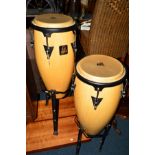 A PAIR OF LP ASPIRE BONGO DRUMS on separate metal stands